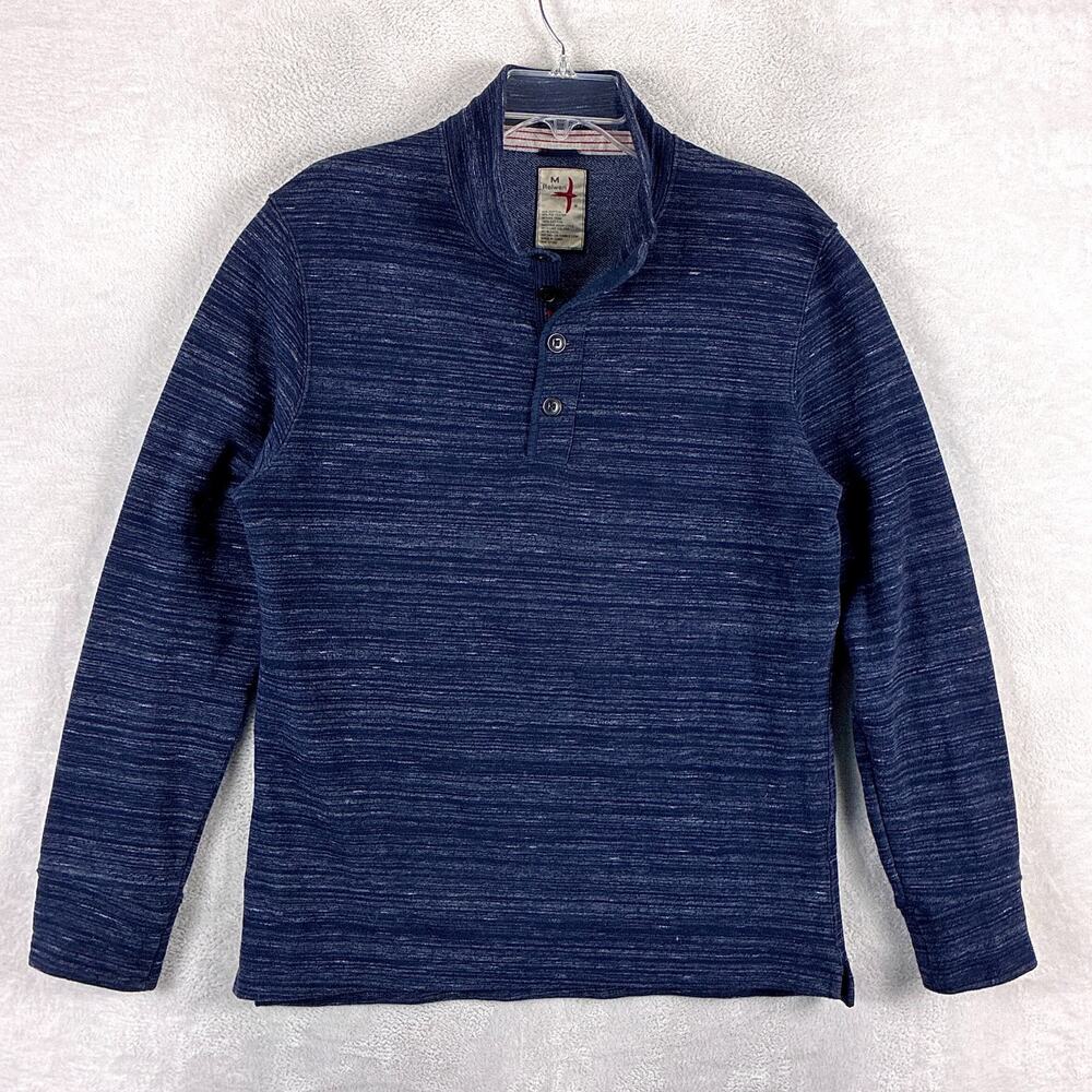 Relwen Sweater Mens M Navy Loop Back Mock Neck Henley Preppy Classic Huckberry
